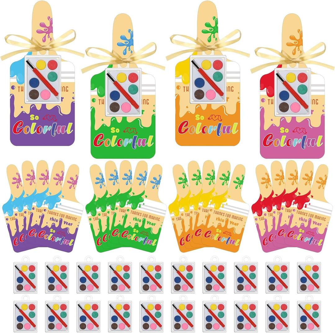 Yexiya 24 Pack End of the Year Student Gifts Watercolor Paint with 24 Colorful Cards Kindergarten School Graduation Gifts Present Bulk for School Birthday Gift Exchange Graduation Party Favors