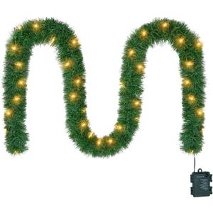 WEMADE 15.4ft Pre-Lit Christmas Garland with Lights  50 LED Lighted Garlands for Christmas Decorations Indoor Outdoor, Battery Operated 8 Modes Memory Timer for Mantel Stair Banister Doorframe Dcor (Warm White)