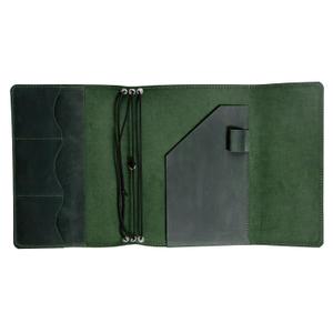 OMBUO Full-Grain Leather A5 Journal Cover  Refillable Travelers Notebook Case with 3 Elastic Bands, Pen Loop & Card Pockets  Fits A5/Half-Letter Inserts (Paper Not Included), Green