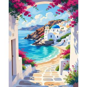 Mrnsiet Paint by Number for Adults Beginners, Easy Seaside Town Paint by Numbers Kits on Canvas, DIY Coastal City Oil Painting Kits Adults' Paint-by-Number Kits for Home Wall Decor 16x20 Inch (MT22397-US)