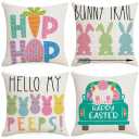 GEEORY Happy Easter Eggs Hello Peeps Throw Pillow Covers 18x18 Inch Set of 4, Hunny Bunny Polka Dots Spring Decorative Farmhouse Holiday Cushion Case for Home Decoration G687-18