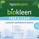 Biokleen Laundry Detergent Sheets - Dye & Fragrance Free, Hypoallergenic, Enzymatic Cleaner, Stain Remover, Bio Active Formula, No Plastic Jug, Unscented, 100 Loads