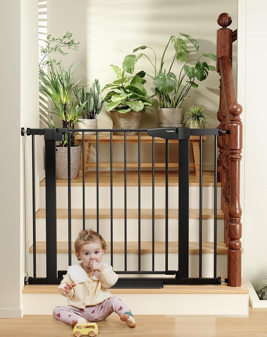 Cumbor 29.7-40.6" Baby Gate for Stairs, Baby Essential Safety Gate, Mom's Choice Awards Winner-Dog Gate for Doorways, Pressure Mounted Auto-Close Pet Gates for Dogs Indoor, Durable Child Gate, Black (29.7-40.6"W x 30.5"H, Black)