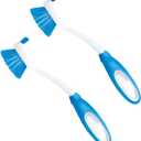 Dish Brush Scrubber for Kitchen, 2 Pack, by LOLA, Has Stiff Bristles & Food Scraper, Comfort No-Slip Grip Handle, Safe for Non-Stick & Coated Cookware