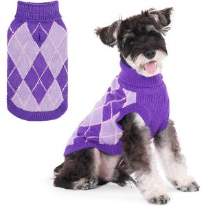KOOLTAIL Small Dog Sweater, Knit Turtleneck Cold Weather Dog Sweaters for Medium Large Dogs,Soft Diamond Plaid Pullover Knitwear Pet Winter Warm Clothes,Pet Coat Puppy Sweater for Girls Boys,Purple S