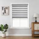 Joydeco No Drill Zebra Blinds for Windows, Cordless Day & Night Dual Sheer Roller Shades, Easy Installation, Free-Stop Lift System, Light Filtering Privacy Blinds for Home(Grey,35" W x 75" H)
