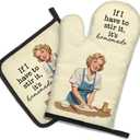 DYJYBMY If I Have to Stir It It's Homemade Funny Oven Mitts and Pot Holder Set for Cooking Grilling, Kitchen Gadgets for Women, Funny Baking Gifts for Chef Friend, Hostess Baking Gifts for Mom Sister