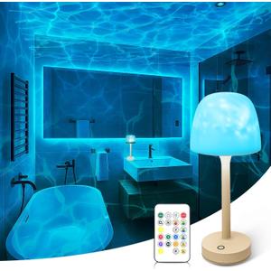 Waterproof Shower Lamp for Inside Shower, Rechargeable Bathroom Lamp with Remote & Touch Control, Cordless Shower Light with 16 Color Changeable, LED Ocean Wave Projector Light for Bathroom/Bathtub (White)