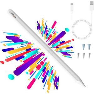 Stylus Pen for Apple iPad 2018-2025, Compatible with Pencil, 3X Battery Life, USB-C Fast Charging, Tilt & Palm Rejection, for iPad 6-11th, Pro 11/12.9/M4, Air 3/4/5/M2/M3, Mini 5/6/7  White