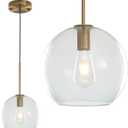 Modern Globe Pendant Light Fixtures, Mid-Century Glass Globe Flush Mount Ceiling Light, Rustic Light Pendant Lights Kitchen Island Dinning Hanging Pendant Light  (Gold-Clear, 20cm/8)