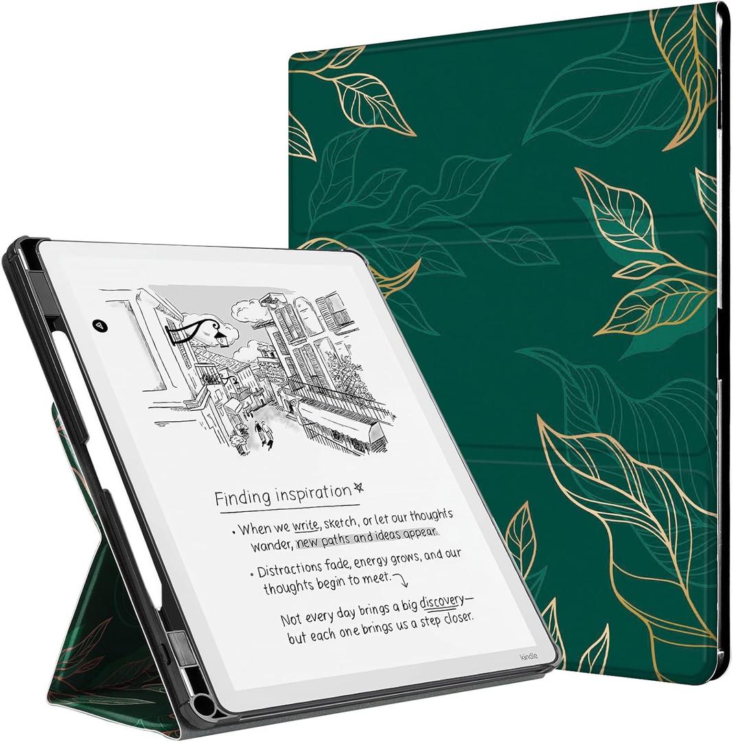 CoBak Case for 11" Kindle Scribe 3rd Generation 2025, Kindle Scribe Colorsoft with Two Viewing Angles - All New PU Leather Cover with Auto Sleep Wake, Pen Holder. Green Pattern