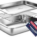 Stainless Steel Casserole Pan or Food Prep Container with Rack & Lid (Tray), 3.5Quarts, Buffet Party Pans, Roasting Pan with Rack, Bakeware, Roaster, Oven-safe, Freezer-friendly (1306 / No6)