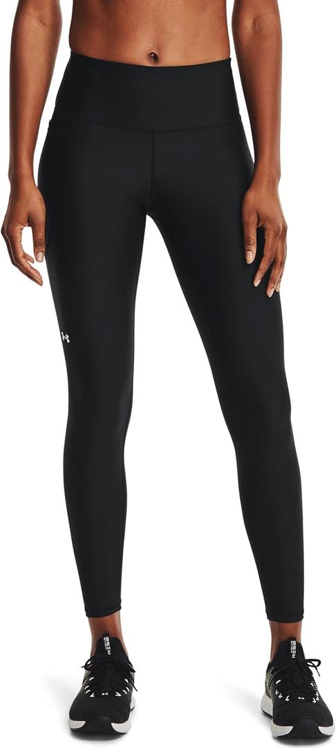 Under Armour Womens HeatGear Armour High Waisted Pocketed No-Slip Leggings (Large, Black (001)/White)