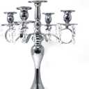 Allgala Silver Candle Holder 19" 5-Arm Silver Chrome Plated Taper Candle Holder Candlestick Candelabra