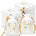 Roowest 100 Pcs Thank You Satin Gift Bags Drawstring Jewelry Candy Pouches for Wedding Bridal Shower Baby Shower Favor Drawstring Bag for Birthday Holiday Party(4 x 6 Inch,White)