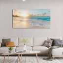 Ocean Wall Art Pictures for Living Room Beach Canvas Wall Art Decor for Bedroom Gold Sunset Canvas Painting for Wall Coastal Theme Art Print for Bathroom Home Office Decoration Ready to Hang(20"*40",