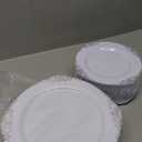 102PCS White and Silver Plastic Plates - Heavyweight Silver Plate - Wedding Plate with Silver Rim - Fancy Dinner & Dessert Plates for 51 Guests Weddings & Parties & Christmas