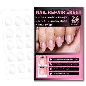 Upgraded Nail Repair Patches for Damaged Nails - 571 Units Shaped Repair Sheets for Fixation & Isolation Layer, Recovery Protective Layer for Acrylic Various Sizes, Easy to Use, Invisible & Instant