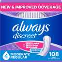 Always Discreet Adult Incontinence Pads for Women, Drier, 4 Drop Regular Length, Moderate Absorbency, Pads for Bladder Control Management, Bladder Leaks, & Postpartum Pads, 108ct