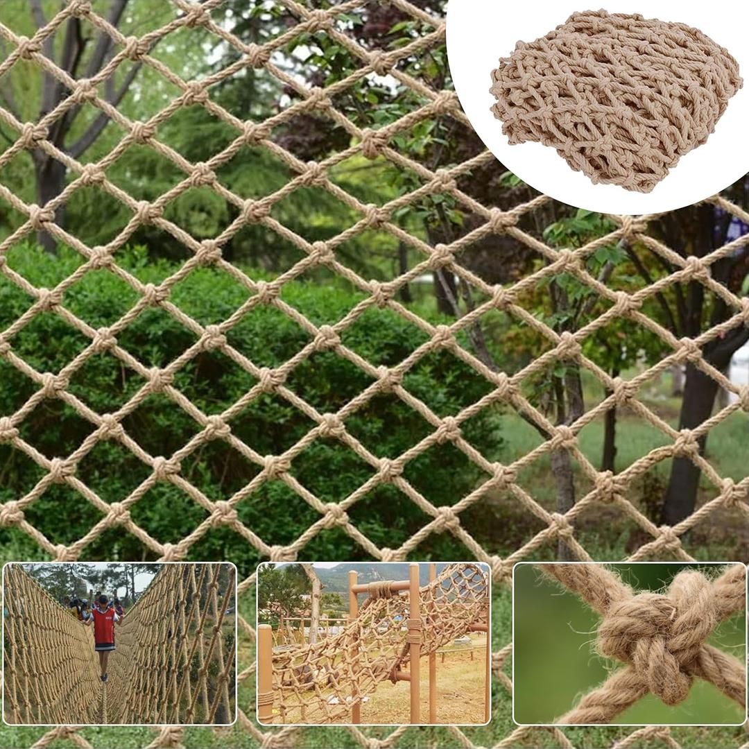 Safety Hemp Rope Net Kids Climbing Safety Net Tree House Climbing Children Safety Rope Net Balcony Stairs Fence Railing Garden Playground Protection Heavy Duty Net Indoor & Outdoor Decor Rope Net(8mm)