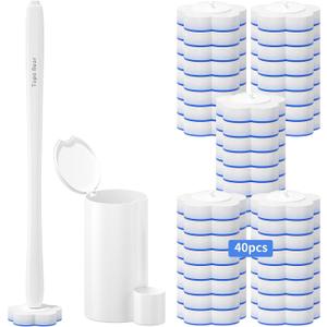 Topo Bear Disposable Toilet Bowl Brush with 40 Toilet Wand Refills, Toilet Bowl Cleaner Wands, Toilet Cleaning System Starter Kit