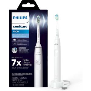 Philips Sonicare 4100 Rechargeable Electric Toothbrush, with Pressure Sensor, 2 Intensity Settings, SmarTimer and QuadPacer, 14-Day Battery Life, White, Model HX3681/23 (1 Count (Pack of 1), White)