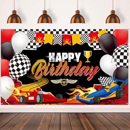 Car Racing Happy Birthday Backdrop - Car Themed Party Decorations, Photo Background, Party Supplies for Birthday Photography Decor, 72.8 x 43.3 Inches 2 Pack