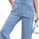 luvamia Jean Overalls for Women Straight Leg Baggy Stretchy Denim Bib Adjustable Strap Casual Overall Jumpsuit Loose Fit (Medium, Cool Blue)