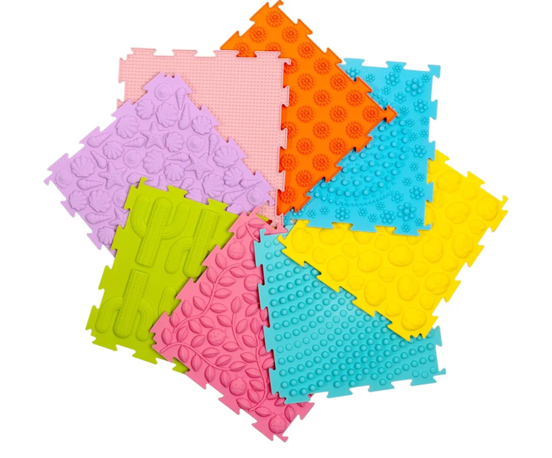 8 Pcs Sensory Mats, Sensory Tiles Puzzle Floor Mat for Kids Sensory Room Items，Different Patterns and Colors - Silicone Massage Orthopedic Mat for Children with Autism