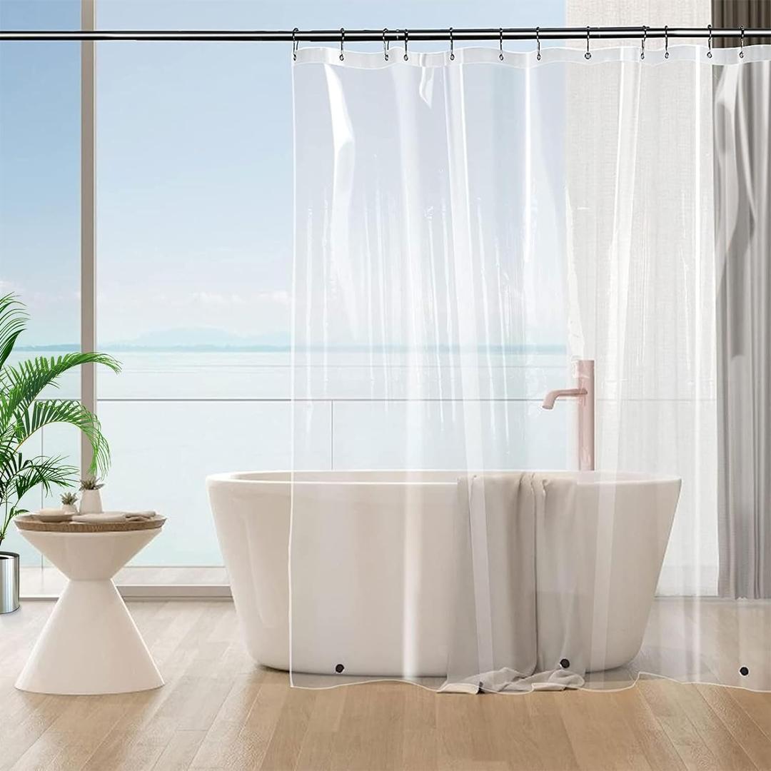 48x74 Stall Shower Curtain Liner, Clear Plastic Heavy Duty Thick Waterproof 48 x 74 Shower Curtain with 3 Weighted Magnets and 8 Rustproof Grommets
