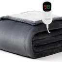 Homemate Electric Heated Blanket Twin Size - 62"x84" Heating Blanket Twin Size 1/2/4/6/8 Hours Auto-Off 10 Heat Level Over-Heat Protection Flannel Sherpa ETL Certification (01 - Light Grey)