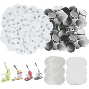 300 Sets 25mm/1 inch Button Supplies Button Parts for Button Maker Machine 25mm, Round Badge Blank Button Pins, Includes Plastic Button Pin Back Cover, Metal Cover, Clear Film&Blank Paper