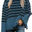 ZESICA Women's Winter Sweaters Casual Turtleneck Long Sleeve Striped Side Slit Loose Pullover Sweater Jumper Tops (M)