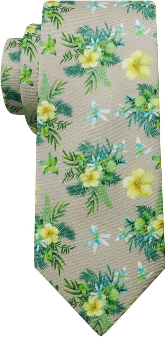 LJBFNN Men Skinny Tie Cotton Floral Ties for Men Wedding 2.56'' Necktie for Groom Groomsmen Missions Dances Party