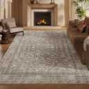 8x10 Beige Brown Washable Area Rug for Living Room, Vintage Print | Rug for Dining Room, Bedroom, Home Office, Non Slip Low Pile Carpet