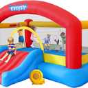 Inflatable Bounce House for Kids, 14.3 x 12.5 FT Bouncy Castle Jumper Slide with 520W Blower, Basketball Hoop, Throwing Ball Game, Ball Pits, Red