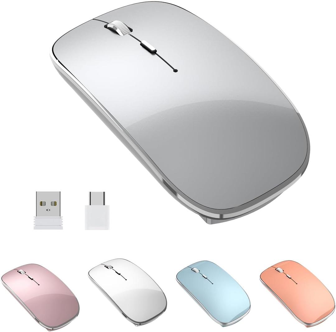 Halpilt Wireless Mouse Chargeable Portable Silent USB and Type-C Dual Mode Wireless Mouse 3 Adjustable DPI for Laptop, Mac, Android, PC (Q23S Black) (Grey)
