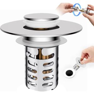 2 x Bathroom Sink Stopper with Hair Catcher, Universal Pop-Up Drain Strainer for 1.1"2.36" US Standard Sink Drain Hole, Anti-Clog Basin Stopper with Removable Stainless Steel Strainer Basket (Cross Bore)