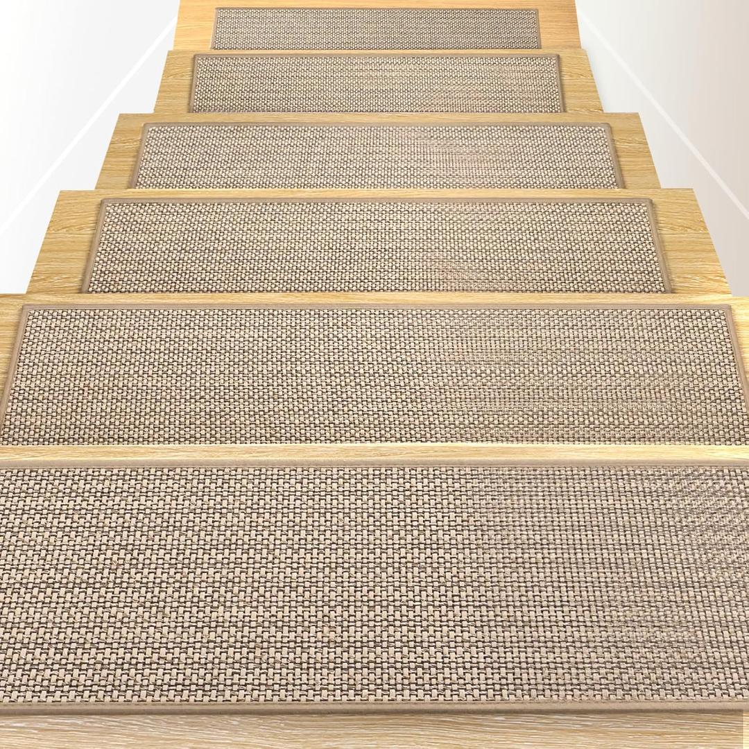 RIOLAND Linen Non-Slip Stair Treads for Wooden Steps Indoor, 8" X 30" (15Pack) Carpet Stair Runner for Pets Kids and Elders