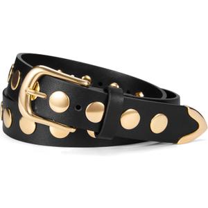 VATAN Women Leather Belt for Jeans Dresses Pants Fashion Ladies Casual Waist Belt with Gold Buckle (L: Fit Waist Size 33"-38")