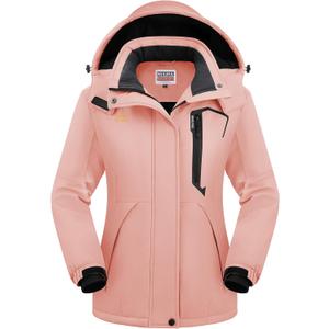 WULFUL Womens Waterproof Snow Ski Jacket Mountain Windproof Winter Coat with Detachable Hood (Medium, Pink)
