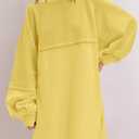 Panadila Womens Oversized Long Sleeve Patchwork Sweatshirt Dress Crewneck Tunic Sweatshirts Fall Loose Pullover Top (Yellow, S)