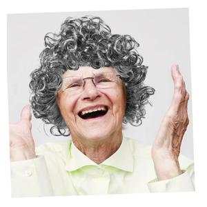 LIFKOME 1set Old Lady Wig Cosplay Glasses and Necklace Short Curly Hair Costume for Women for Grandma Role Play at Parties and Events