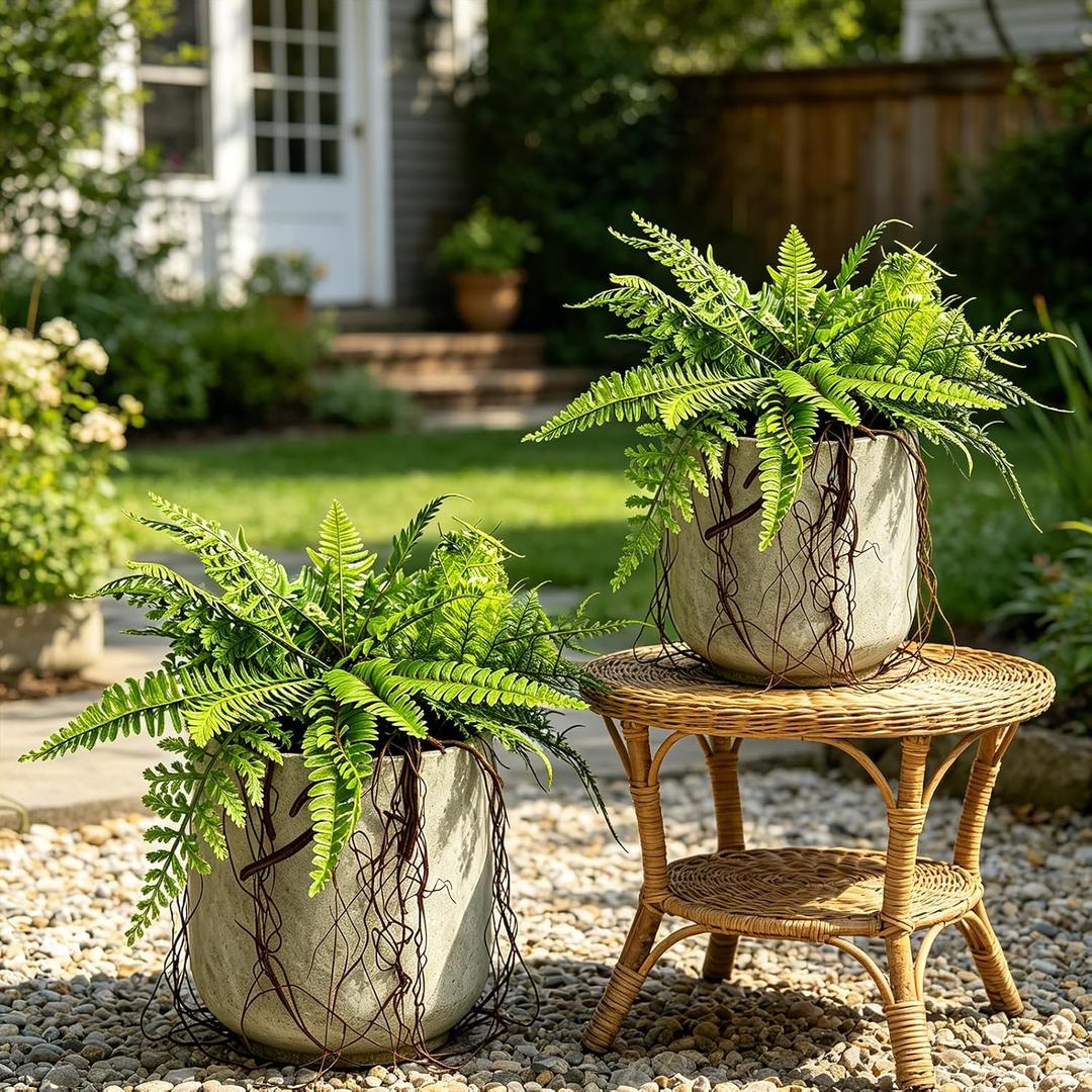 Hrobek 2 Pack Ferns Artificial Hanging Plants for Outdoor Fake Faux Fern Plants with Roots, UV Resistant Greenery Plants for Indoor Home Patio Porch Decor