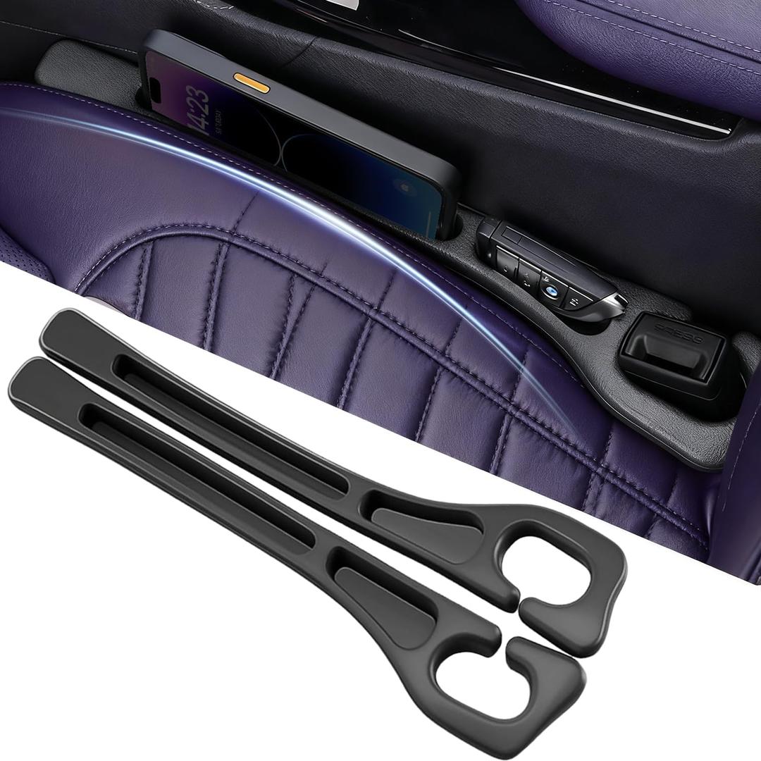 Roseye Car Seat Gap Filler 2-Pack, Universal Black Seat Gap Organizer with Phone Holder, No-Drop Design to Prevent Items Falling Between Seat & Console for Car, SUV, Truck