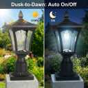 Eyrosa Outdoor Solar Lamp Post Light with Glass Shade & Pier Mount Base, IP45 Waterproof Dusk to Dawn Solar Post Lantern, Cool White for Driveway, Path, Garage, Gate & Security Lighting, 16.5" x 7" x 7"