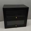 Sunhoo Bread Box for Kitchen Countertop Wooden Bread Storage Container Bin 2 Layer Breadbox Holder Large Capacity Keeper Vintage Farmhouse Food Organizer Pantry Shelf Acrylic WindowBlack