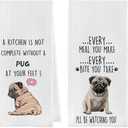 Geqtt Funny Pug Dish Towels Set - Pug Waffle Weave Kitchen Towels, Pug Decorative Hand Tea Towels for Bathroom Kitchen, Pug Gifts for Pug Lovers (16×24 Inches Set of 2)