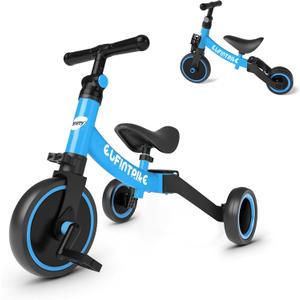 besrey 5 in 1 Toddler Bike for 1 Year to 4 Years Old Kids, Toddler Tricycle Kids Trikes Tricycle, Toys for Boy & Girl, Balance Training, Removable Pedals (Blue)