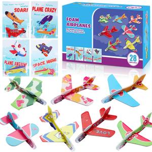 Valentines Day Cards for Kids School, 28 Pack Foam Airplanes with Valentines Greeting Cards for School Classroom Party Supplies, Valentines Party Favors, Exchange Gift Cards for Toddlers Boys Girls